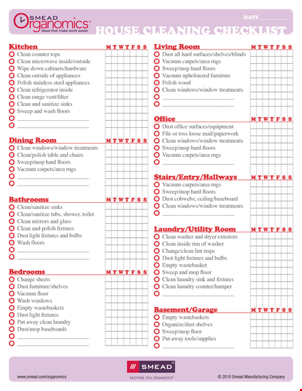 printable house cleaning checklist free pdf format template