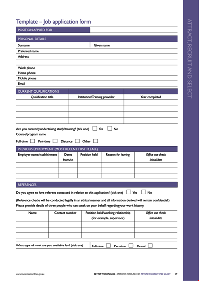 modern job application form template