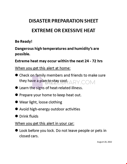 disaster preparation sheet excessive heat template