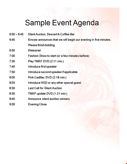 sample event agenda template - create structured and engaging event agendas template