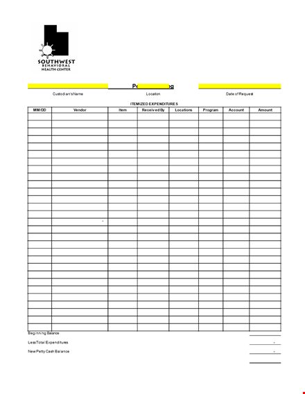 petty cash log | track your balance and expenditures efficiently template