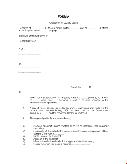 quary lease application form template