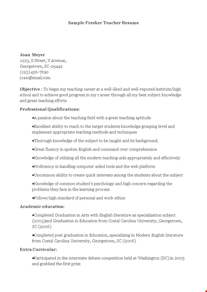 teacher resume format template