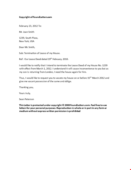 lease termination letter format template