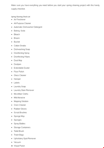 spring cleaning supply list template