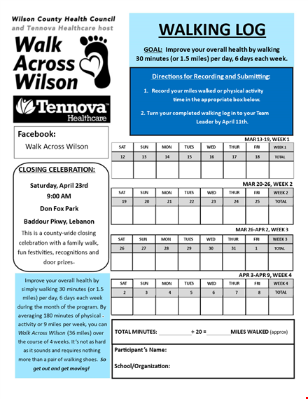 track your runs and walks | log your total miles and minutes template