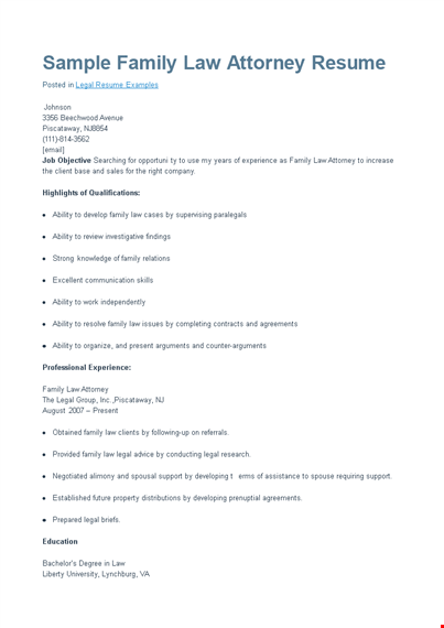 family law attorney resume sample template