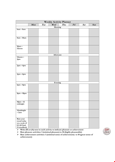 printable weekly activity planner template