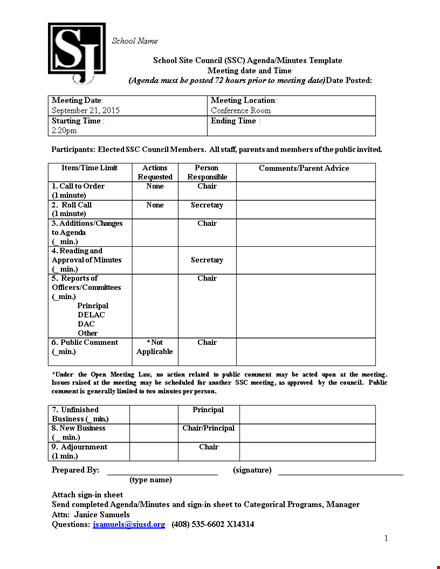 sjusd ssc agenda minutes template template