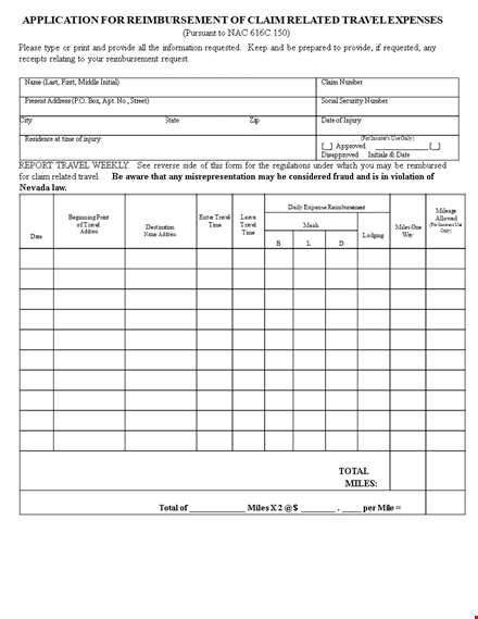 employee travel reimbursement form for injured individuals - insurer reimbursement available template