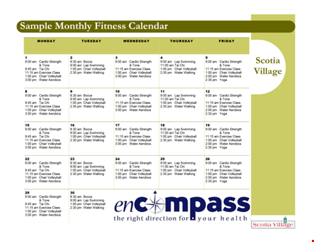 monthly fitness program for improved health and wellness template