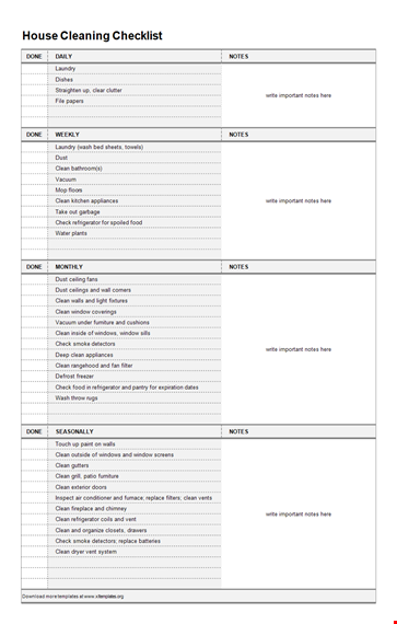 complete house cleaning checklist | keep notes and write important tasks template