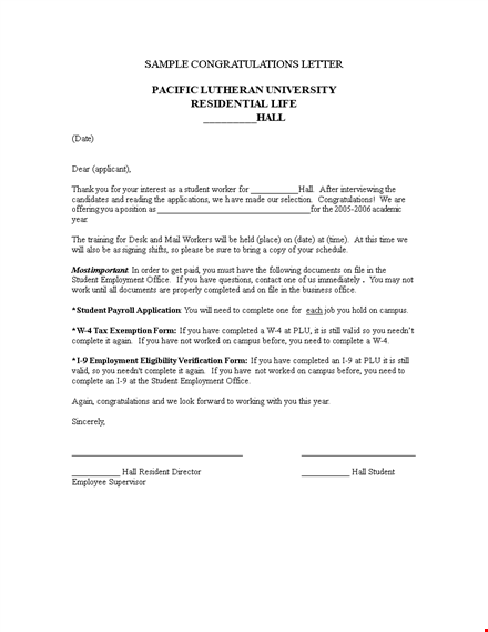 congratulations letter for student template