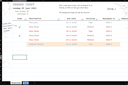 get your child to clean with our medium reward chart and incentive program template