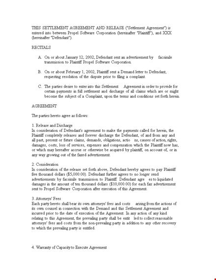 release settlement agreement template extwrmjoiy template