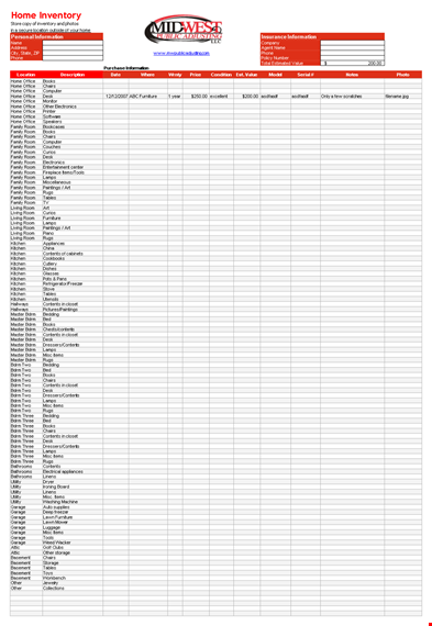 excel home inventory template template