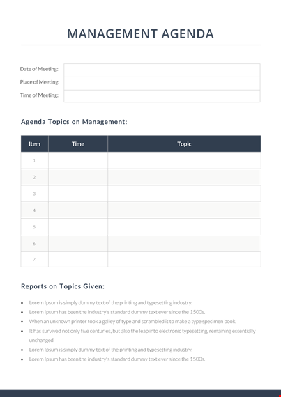 management agenda template