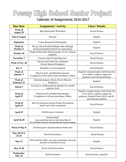 english, social, science presentation calendar | check sr project master template