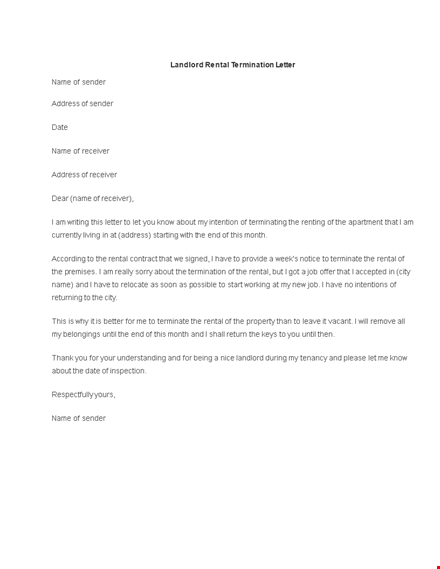 Landlord Rental Termination Letter Template