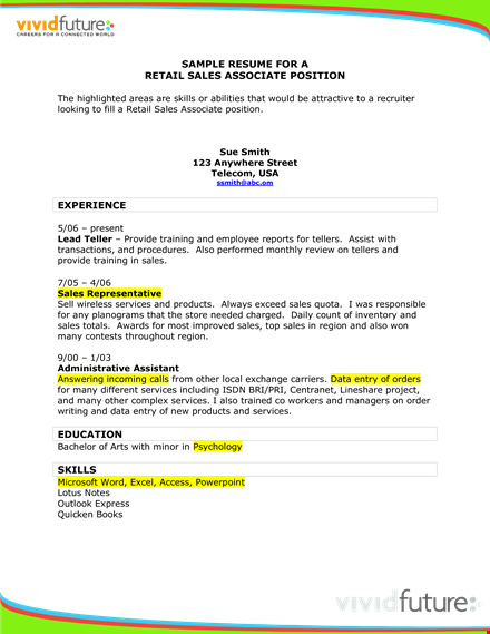 retail sales association resume template