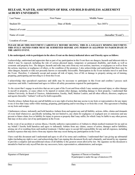 hold harmless agreement template template