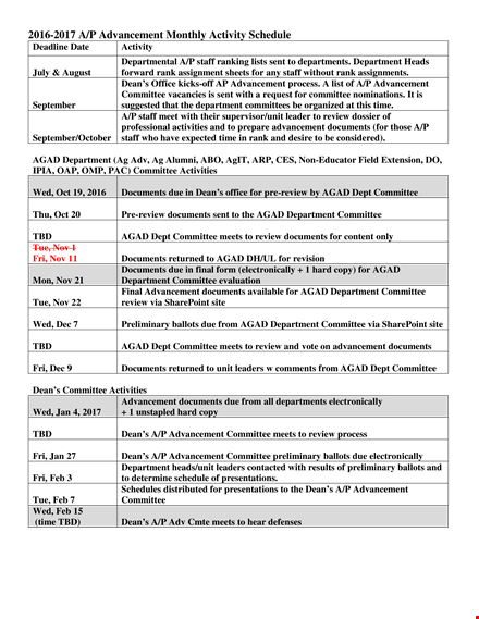 monthly activity schedule template template