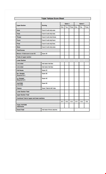 yahtzee score sheets - download printable pdf score sheets online template