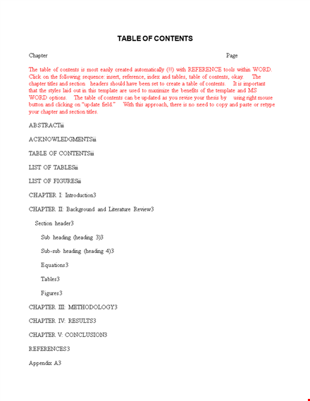 free table of contents template in word | streamline your chapters template