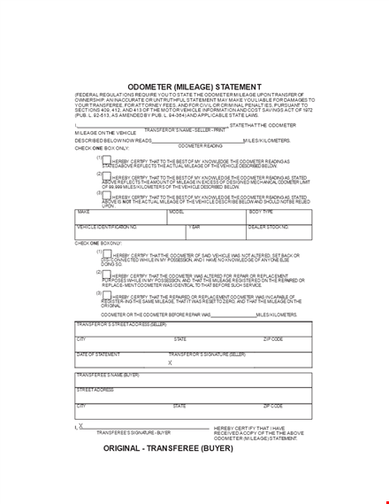 odometer disclosure statement - official mileage documentation template