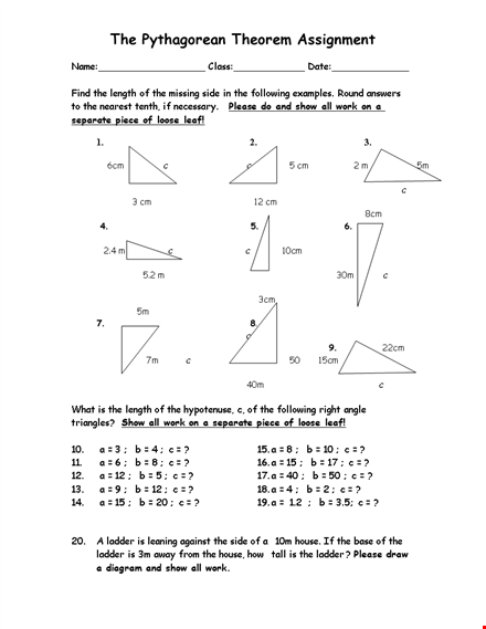 pythagorean theorem assignment template template