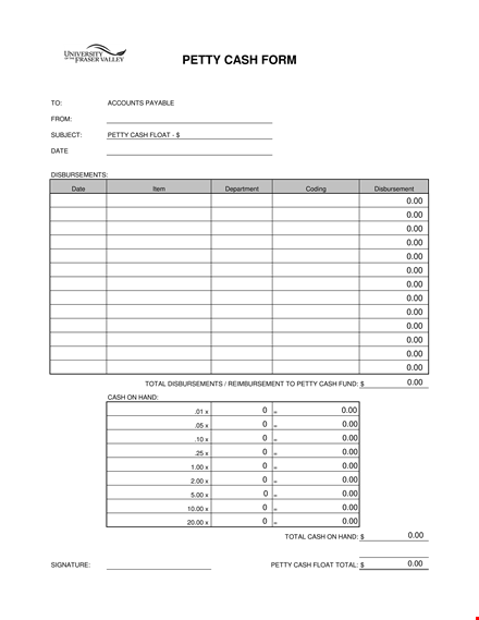 efficient petty cash log to track total and float expenses template