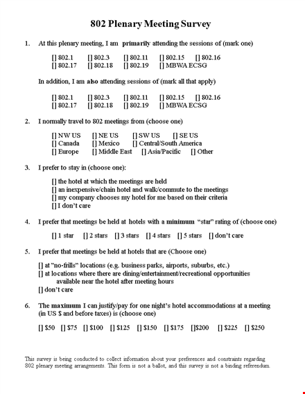 plenary meeting survey template