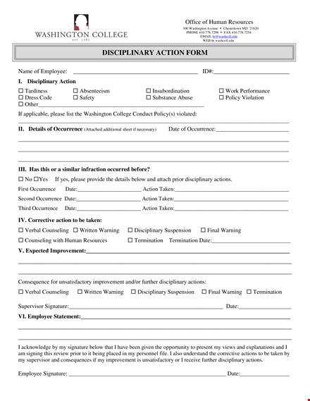 disciplinary action taken: employee write up form & occurrence report template