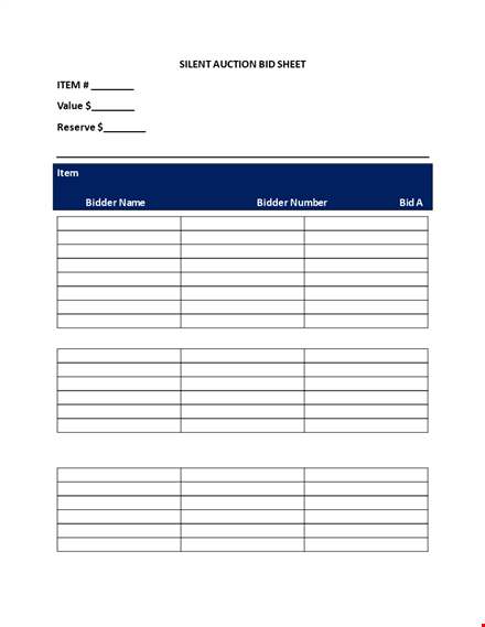 silent auction bid sheet - get ready to outbid your competitors! template
