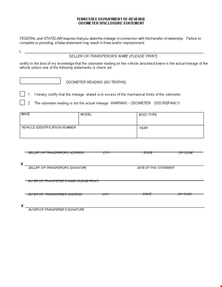 use our odometer disclosure statement | protect yourself as a seller template