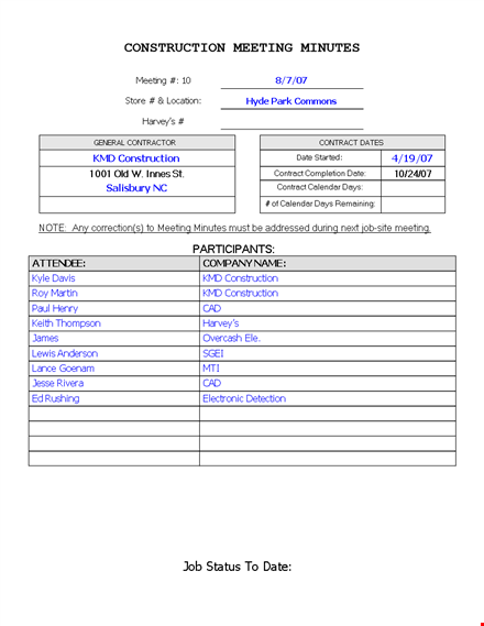 construction meeting minutes template