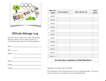 official running log - track your miles template