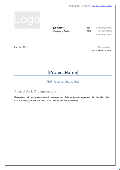 project risk management plan template template