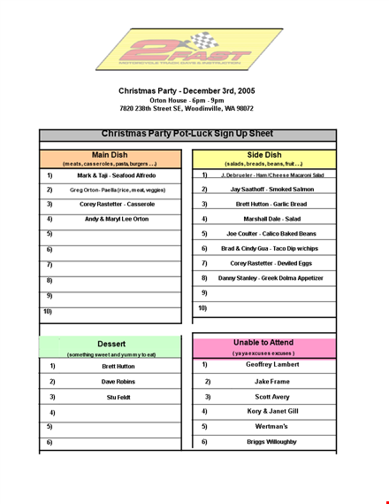 christmas party potluck sign up sheet | orton template