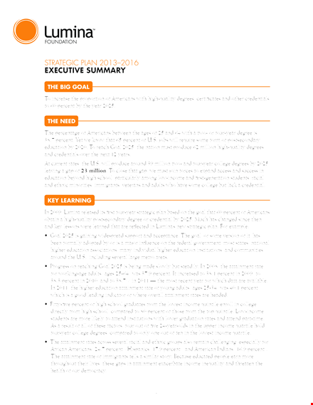 strategic plan executive summary sample template