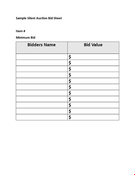 silent auction bid sheet sample - start bidding today! template