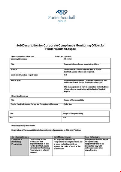 compliance monitoring officer job details template