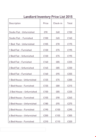 landlord price list - affordable rates for house rentals, unfurnished & furnished options template