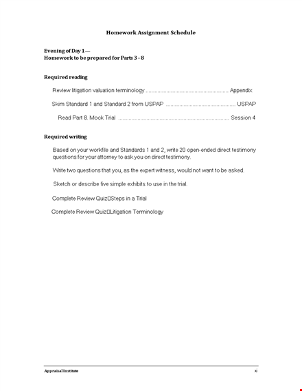 homework assignment schedule template template