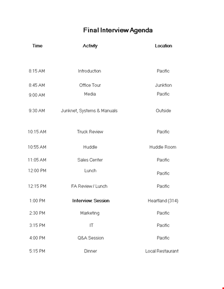 effective final interview agenda template for a comprehensive interview and review - pacific huddle template