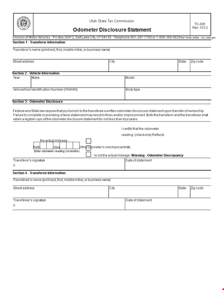 get a valid odometer disclosure statement - protect your car transfer template