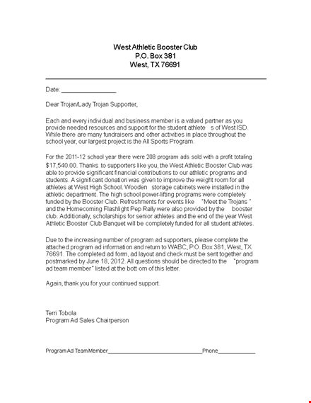 sales letter template - boost your athletic program template