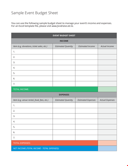 event budget sheet template | manage expenses, total event costs, and estimated income template