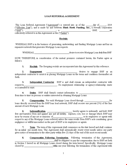 loan referral agreement sample template