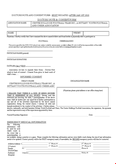 doctors notes for medical information on child football template